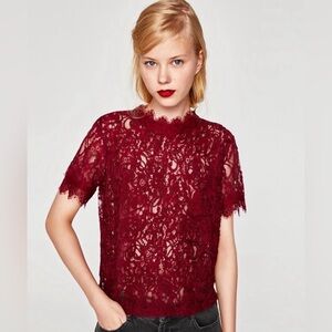 ZARA RED EMBROIDERY LACE TOP LARGE